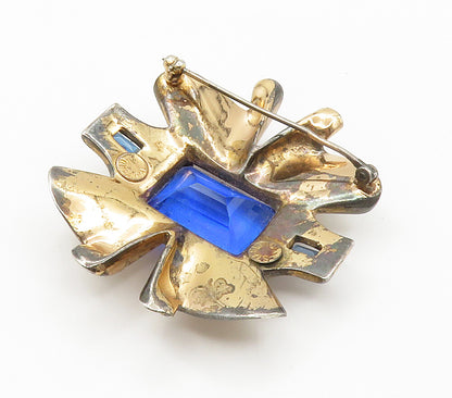 925 Sterling Silver  Vintage Blue Topaz & Cubic Zirconia Brooch Pin  BP5841