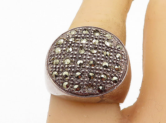 925 Sterling Silver  Vintage Marcasite Round Dome Cocktail Ring Sz 7  RG7545