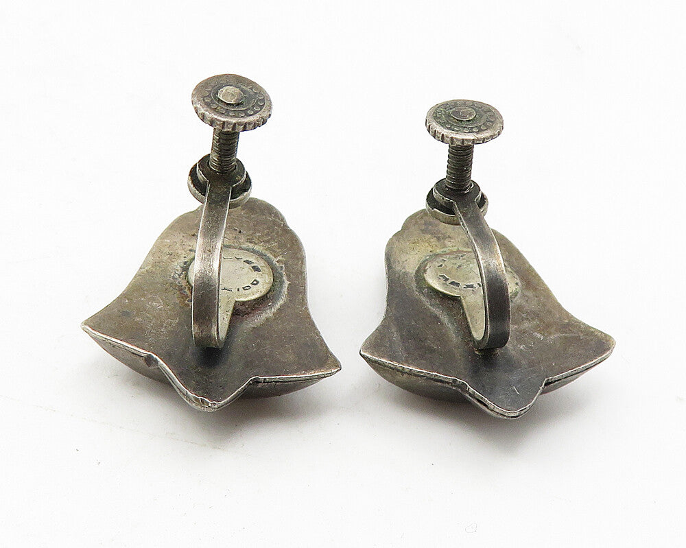 MEXICO 925 Sterling Silver  Vintage Antique Bell Non Pierce Earrings  EG6310