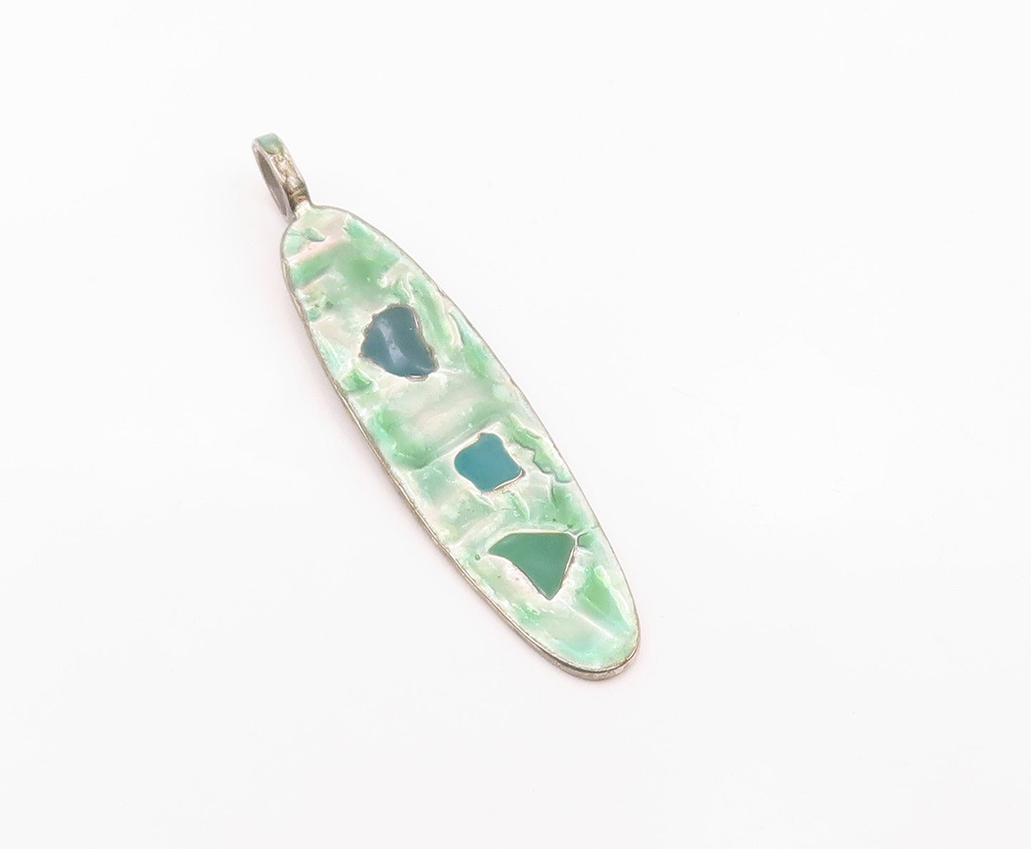 925 Sterling Silver  Vintage Multi Stone Aventurine Linear Pendant  PT21035