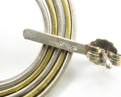 DESIGNER 925 Sterling Silver Vintage Open Circle Two Tone Drop Earrings EG9630