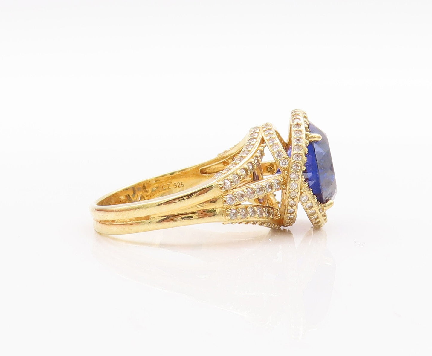 925 Sterling Silver Vintage Ring Gold Plated Two Tone Sapphire  Sz 11.5  RG28829