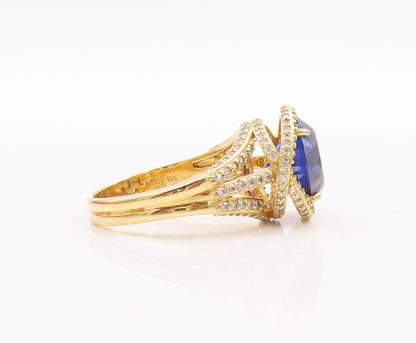 925 Sterling Silver Vintage Ring Gold Plated Two Tone Sapphire  Sz 11.5  RG28829