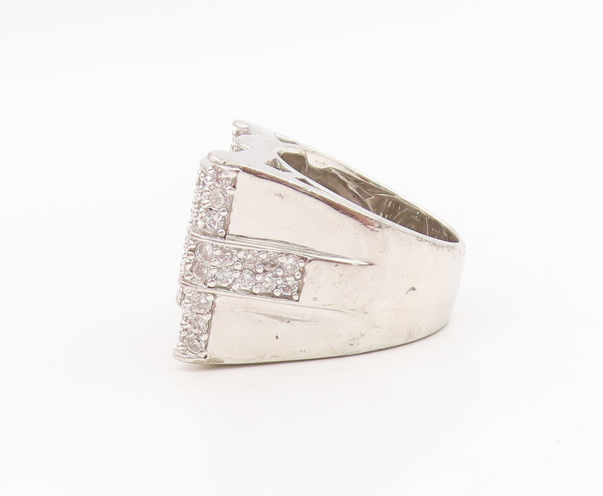 925 Sterling Silver Vintage Ring Round CZ Clustered Buckle Band  Sz 7  RG34328