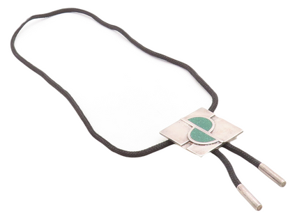 925 Sterling Silver  Vintage Inlaid Green Jasper Bolo Rope Necklace  NE1079
