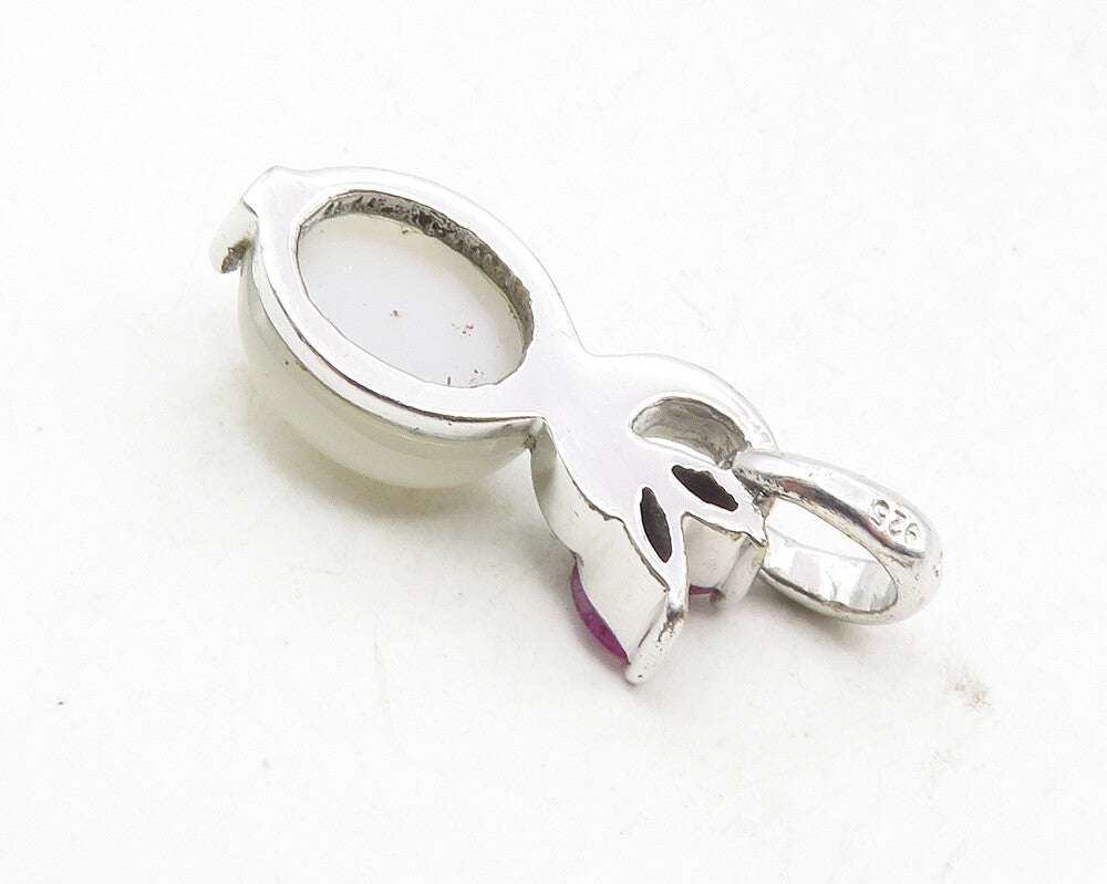 925 Sterling Silver  Cabochon Cut Topaz & Ruby Floral Design Pendant  PT7737