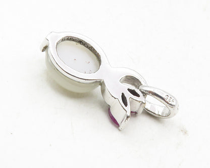925 Sterling Silver  Cabochon Cut Topaz & Ruby Floral Design Pendant  PT7737