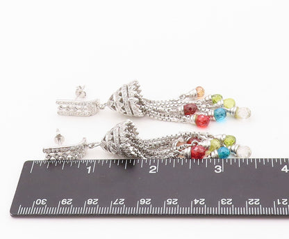 925 Sterling Silver Vintage Earrings CZ & Dangling Gemstone Tassel Cut  EG13454