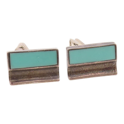 LOS BALLESTEROS MEXICO 925 Silver  Vintage Inlaid Turquoise Cufflinks  TR2777