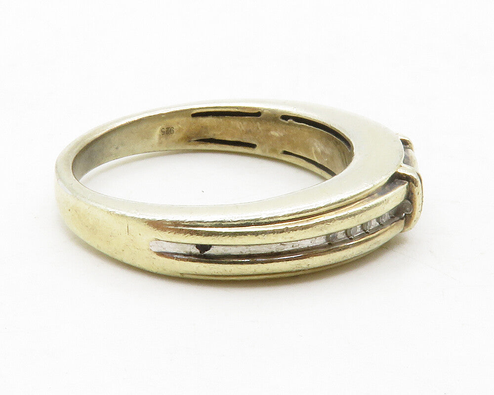 925 Sterling Silver  Vintage Genuine Diamonds Large Band Ring Sz 10.5  RG13825
