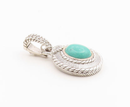 925 Sterling Silver Vintage Pendant JUDITH RIPKA Turquoise & CZ Charm  PT26488