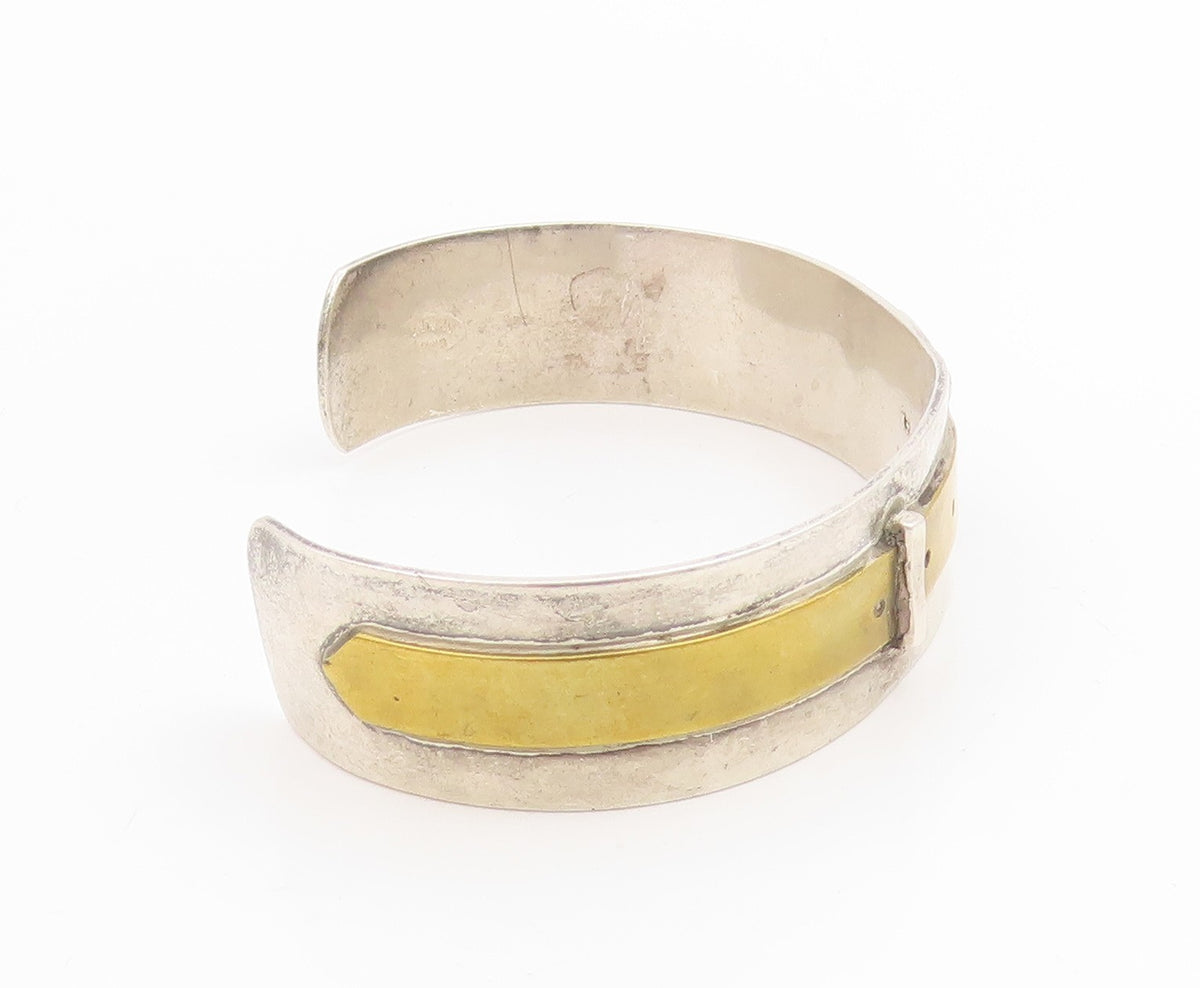 925 Sterling Silver Vintage Bracelet GIDEON Two Tone Belt Buckle Cuff  BT11815