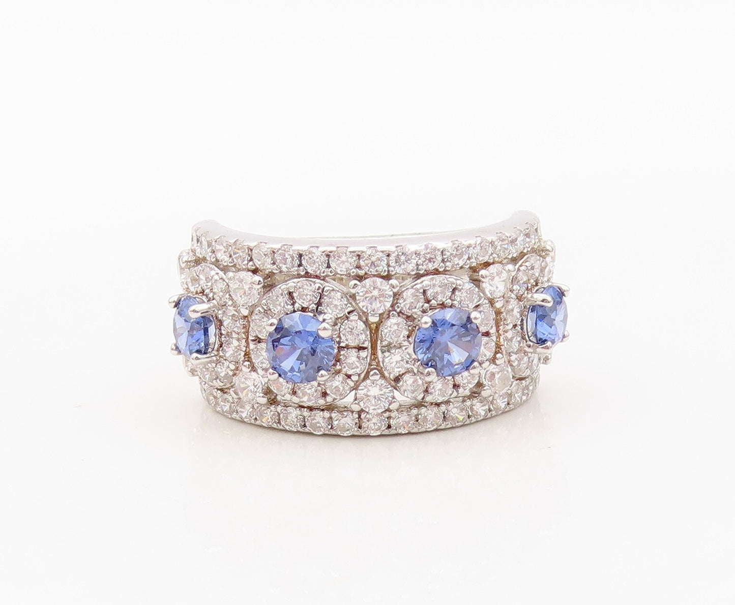 925 Sterling Silver Vintage Ring Round Cut Sapphire Halo CZ Inlay  Sz 7  RG30511