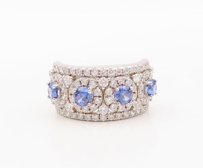 925 Sterling Silver Vintage Ring Round Cut Sapphire Halo CZ Inlay  Sz 7  RG30511