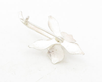 925 Sterling Silver  Freshwater Pearl Sculpted Flower Shiny Brooch Pin  BP4270