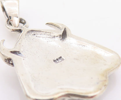 925 Sterling Silver Vintage Pendant Dark Tone Carved Viking Head Charm  PT24431