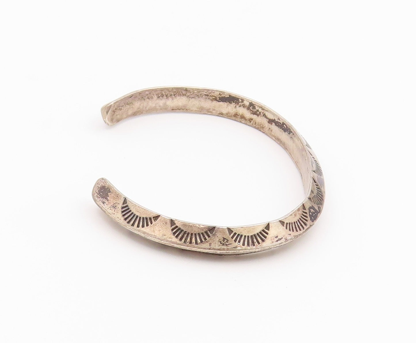925 Sterling Silver Vintage Bracelet NAVAJO Classic Etched Sunburst Cuff BT12145
