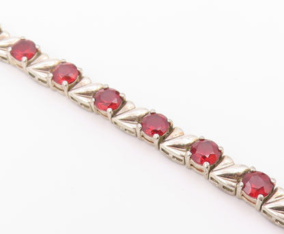 925 Sterling Silver Vintage Bracelet Classic Round Cut Garnet Link  BT12174