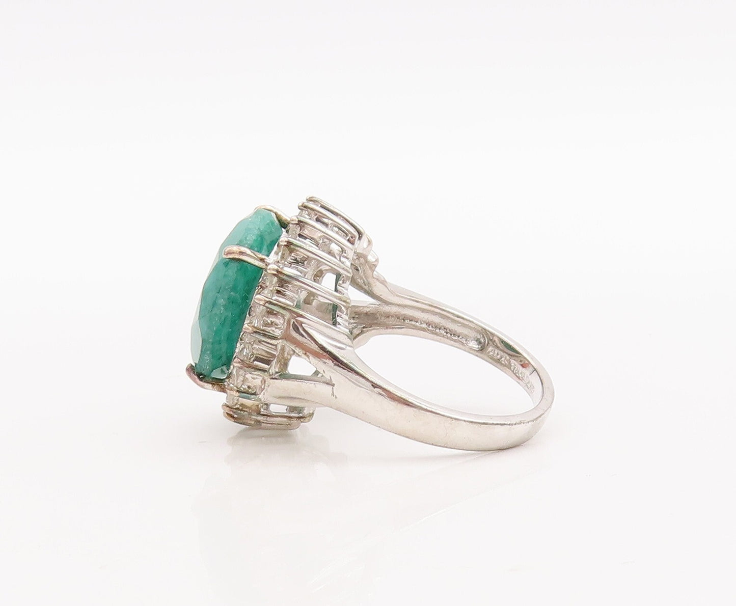 925 Sterling Silver Vintage Ring Round Green Gemstone Halo Topaz  Sz 7  RG29272