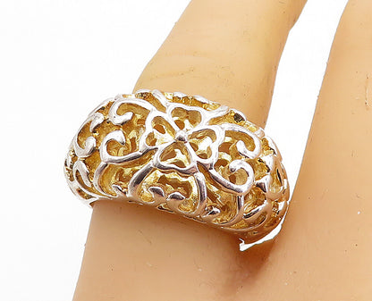 925 Sterling Silver  Shiny Floral Swirl Cutout Dome Band Ring Sz 8  RG6072