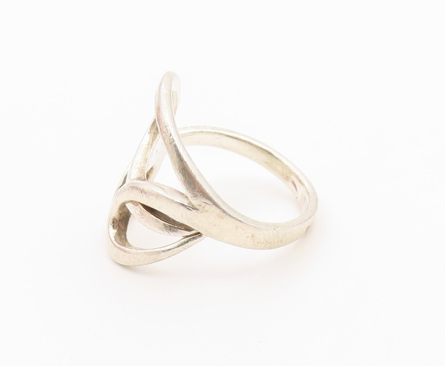 925 Sterling Silver Vintage Ring Interlocking Double Loop Band  Sz 8.5  RG36595