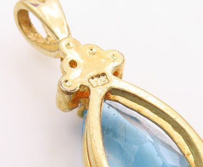 925 Sterling Silver  Vintage Genuine Diamonds Blue Topaz Pendant  PT17537