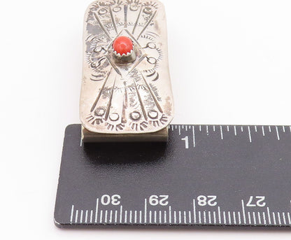 925 Sterling Silver Vintage Money Clip NAVAJO Zuni Carnelian Etched Pin  TR3959