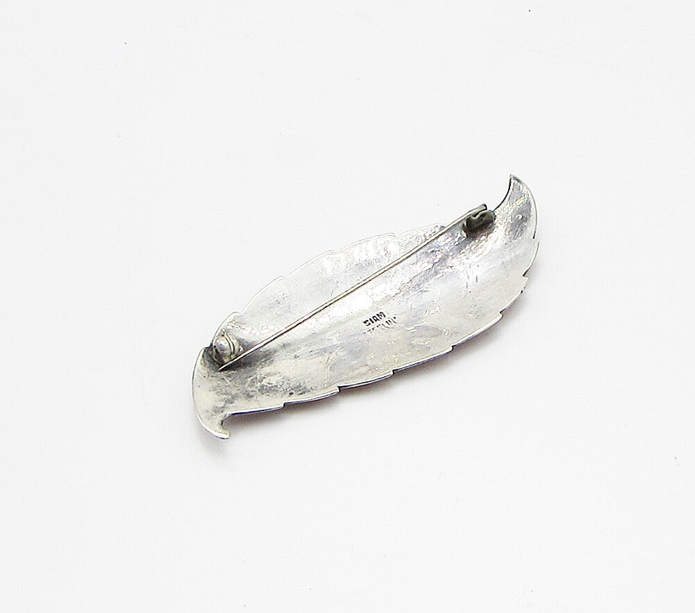 SIAM 925 Sterling Silver  Vintage Enamel Goddess Leaf Brooch Pin  BP1071