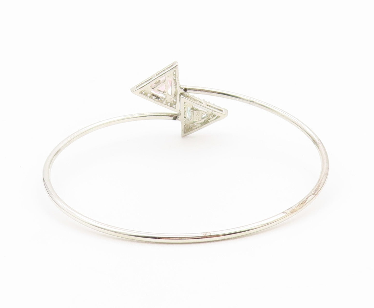 925 Silver  Vintage Dainty Tourmaline & Topaz Triangle Bypass Bracelet  BT9773