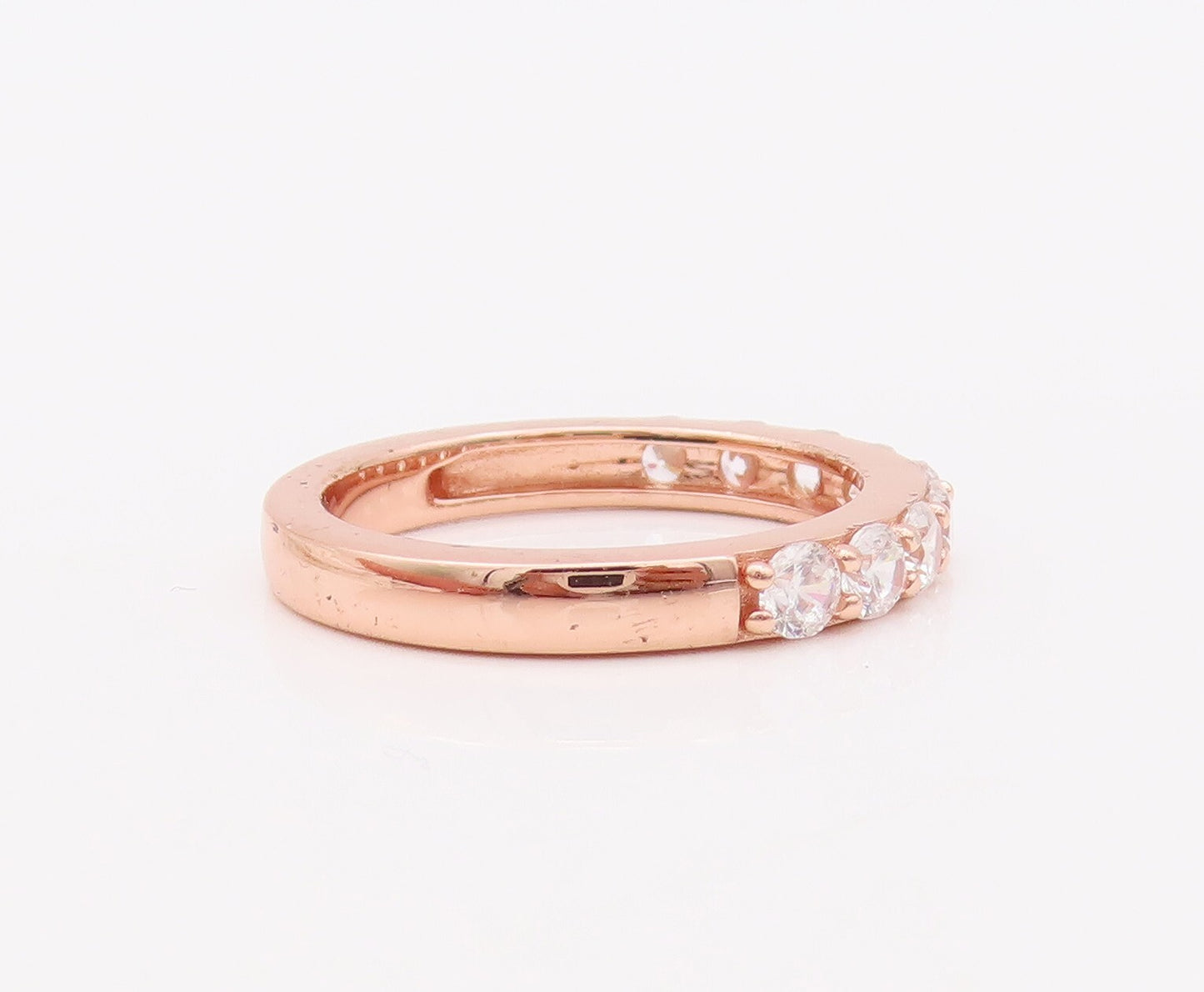 925 Sterling Silver Vintage Ring Rose Gold Plated Round CZ Inlay  Sz 7  RG29318