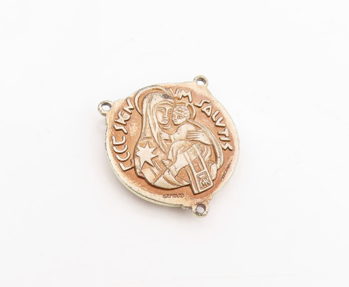 925 Sterling Silver Vintage Pendant HAYWARD Sacred Heart Religious Medal PT25301
