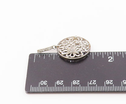 925 Sterling Silver  Vintage Flower Cutout Topaz Drop Pendant  PT20312