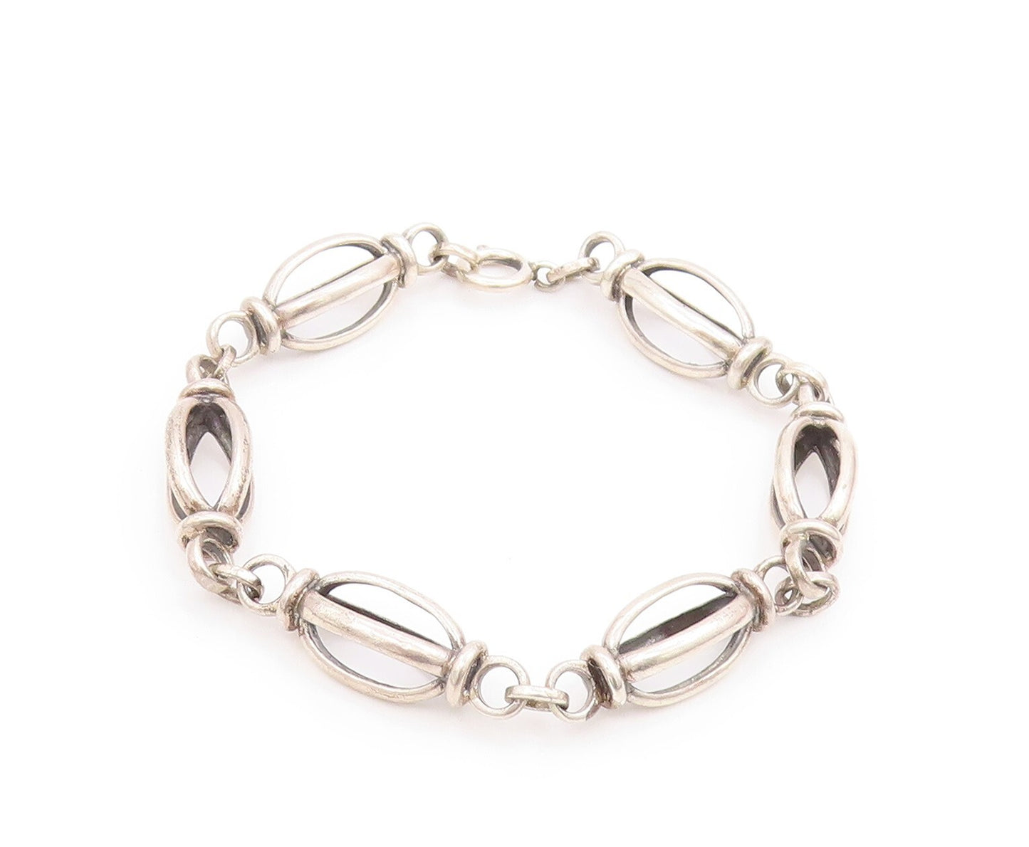 925 Sterling Silver Vintage Bracelet Open Cutout Bead Design  BT11020