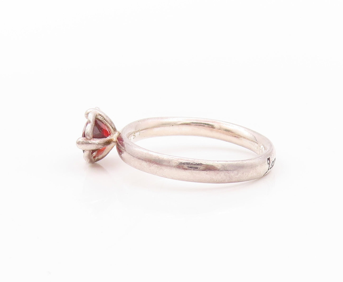 925 Sterling Silver Vintage Ring Minimalist Oval Garnet Flower  SZ 6.5  RG32268