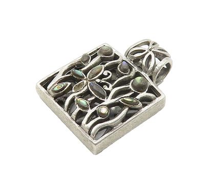 925 Sterling Silver  Vintage Petite Abalone Open Floral Motif Pendant  PT13790
