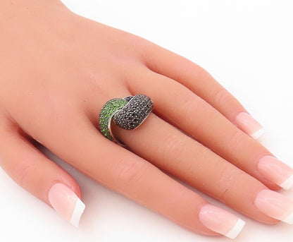 925 Sterling Silver Vintage Ring Designer Spinel & Green Topaz Knot Sz 7 RG30294