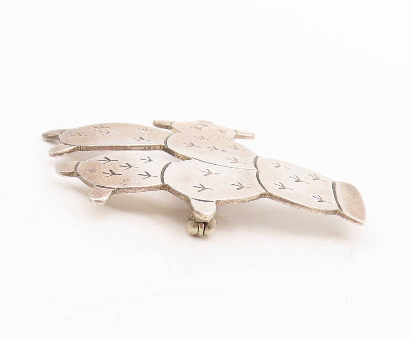 925 Sterling Silver Vintage Brooch Pin MEXICO Solid Etched Cactus  BP11463