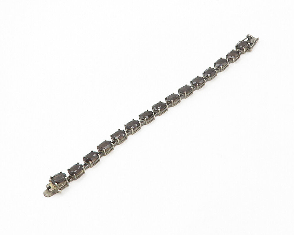 925 Sterling Silver  Vintage Prong Set Smoky Topaz Chain Bracelet  BT6653