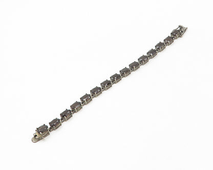 925 Sterling Silver  Vintage Prong Set Smoky Topaz Chain Bracelet  BT6653