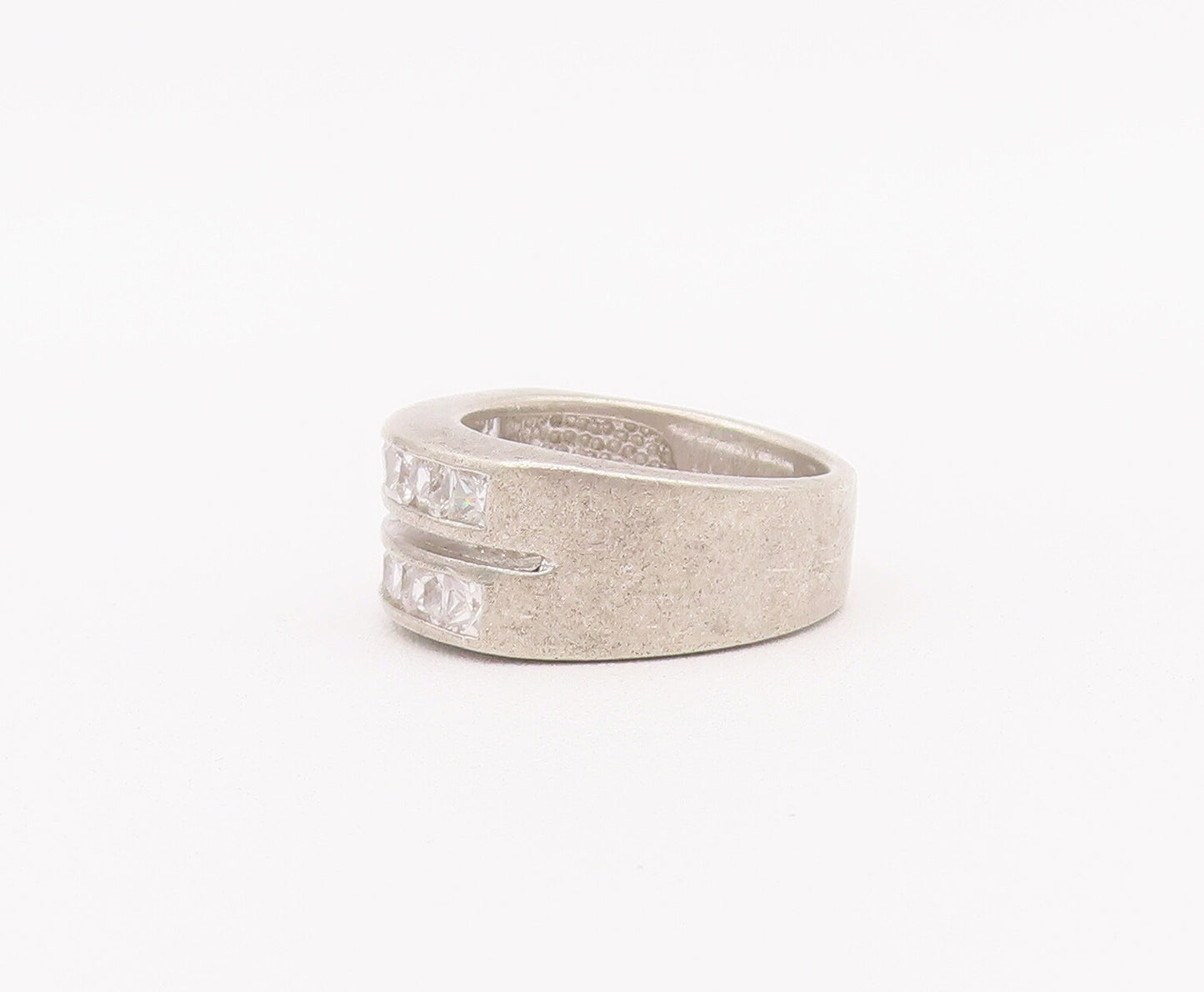 925 Sterling Silver Vintage Ring Solid CZ Double Split Bands  Sz 6  RG28010