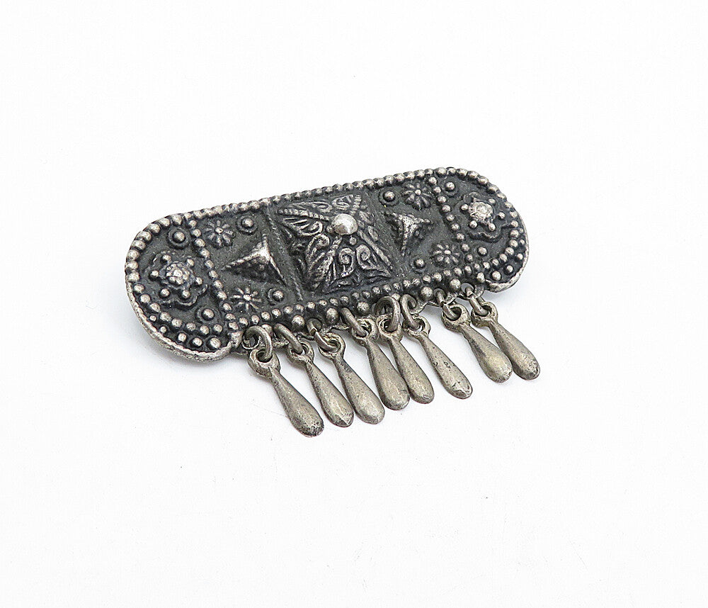 925 Sterling Silver Vintage Antique Oxidized Floral Swirl Brooch Pin BP1490