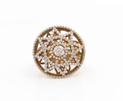 925 Sterling Silver Vintage Ring Gold Plated Floral Circle Band  Sz 7.5  RG35226