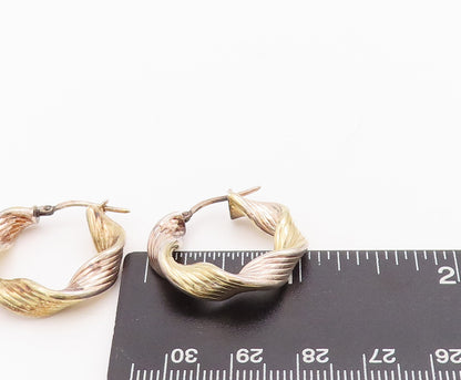 925 Sterling Silver Vintage Earrings Designer Grooved Twisted Hoops  EG13033