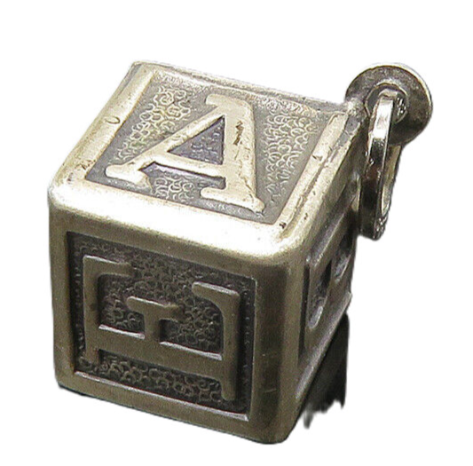 BEAU 925 Sterling Silver   Vintage Baby Alphabet Block Pendant  PT18292