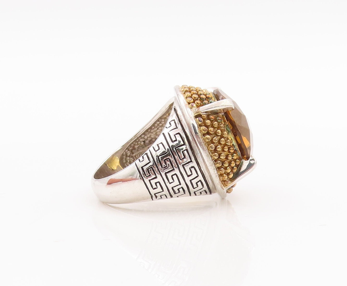 925 Sterling Silver Vintage Ring Gold Plated Beaded Round Citrine  Sz 7  RG29035