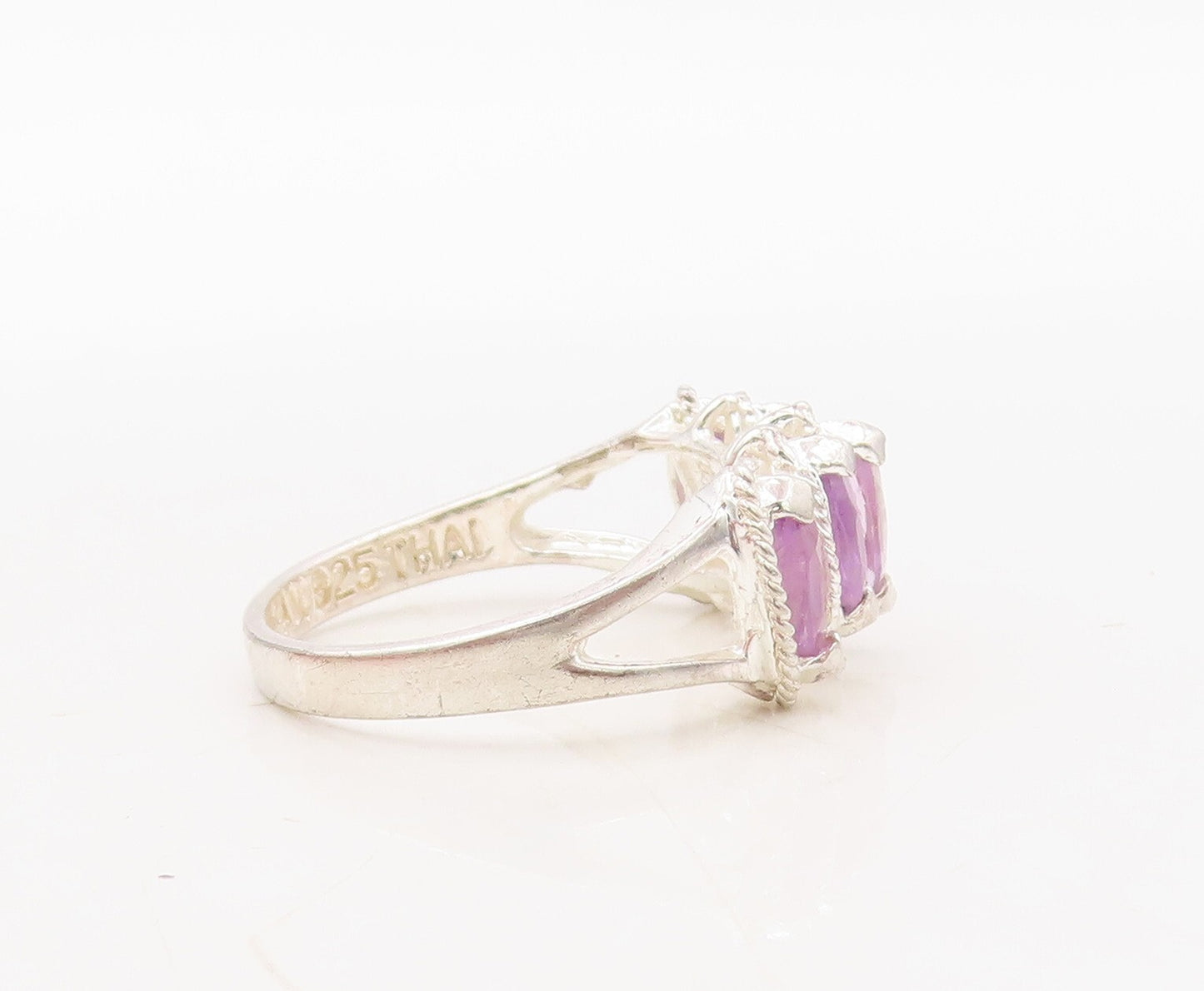 925 Sterling Silver Vintage Ring Marquise Cut Amethyst Halo CZ  Sz 7  RG31091
