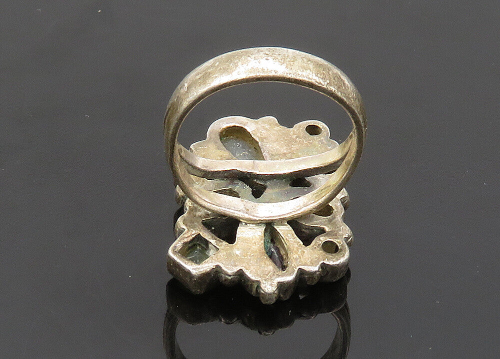 925 Silver Vintage Quartz Pearl & Multi Stone Cocktail Ring Sz 8 RG20341