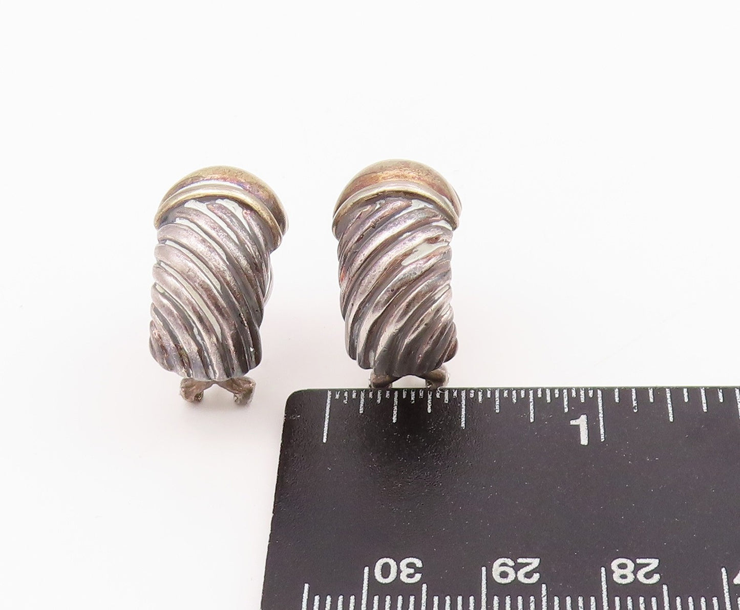 925 Sterling Silver Vintage Earrings Dark Tone Grooved Design  EG13654
