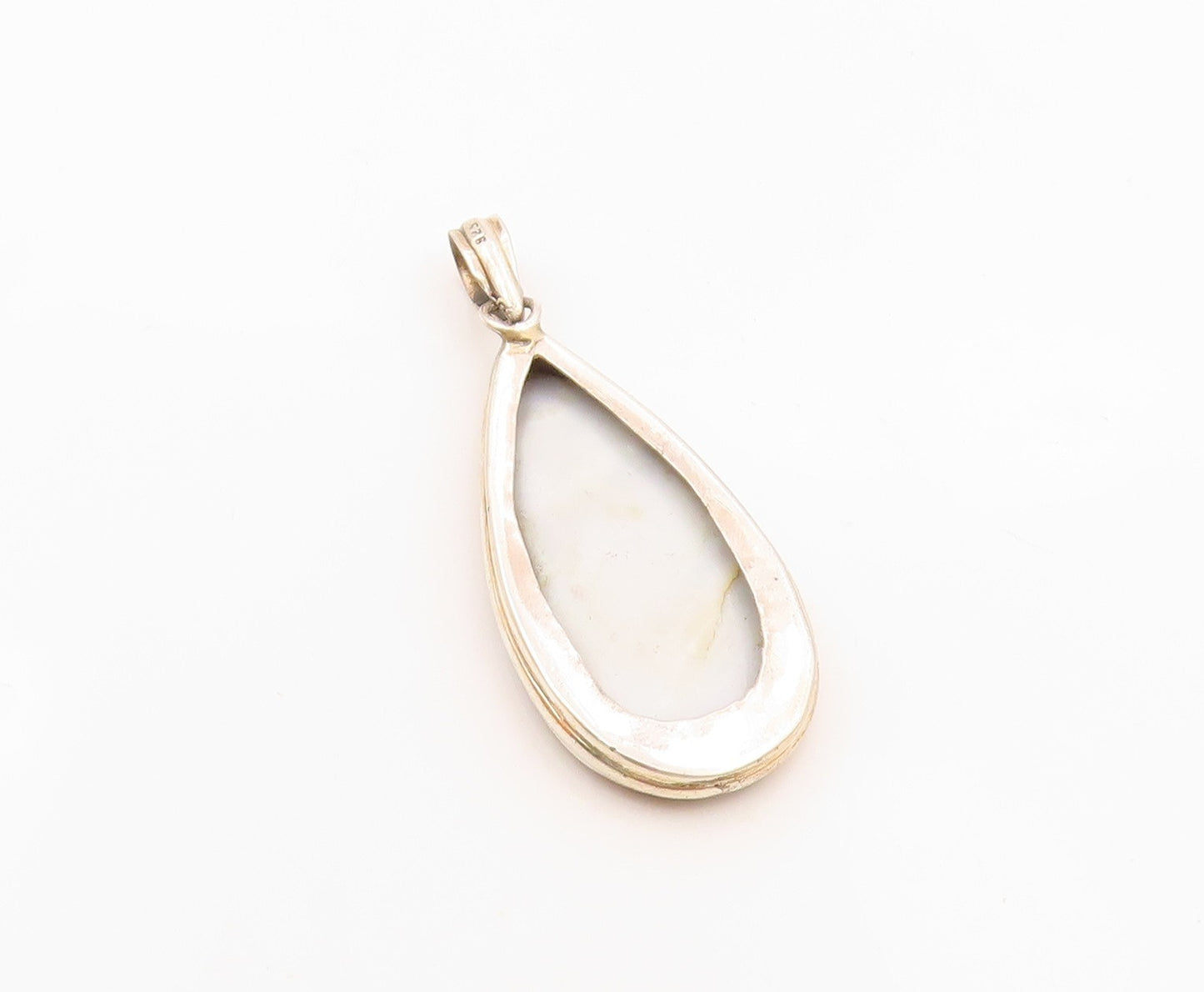 925 Sterling Silver  Vintage Mother Of Pearl Tear Drop Pendant  PT12143