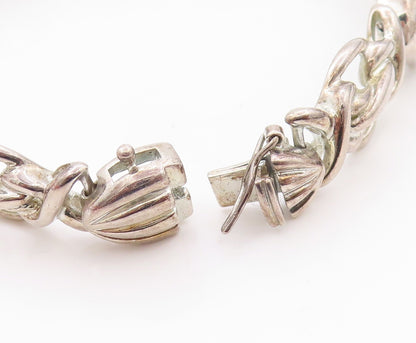 925 Sterling Silver Vintage Bracelet Oval Topaz Knotted Links Cutout  BT11199